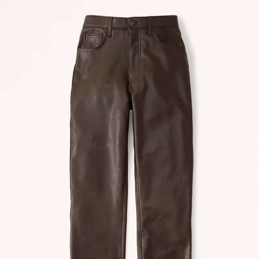 NWT Abercrombie Vegan Leather 90s Straight Pant in dark brown